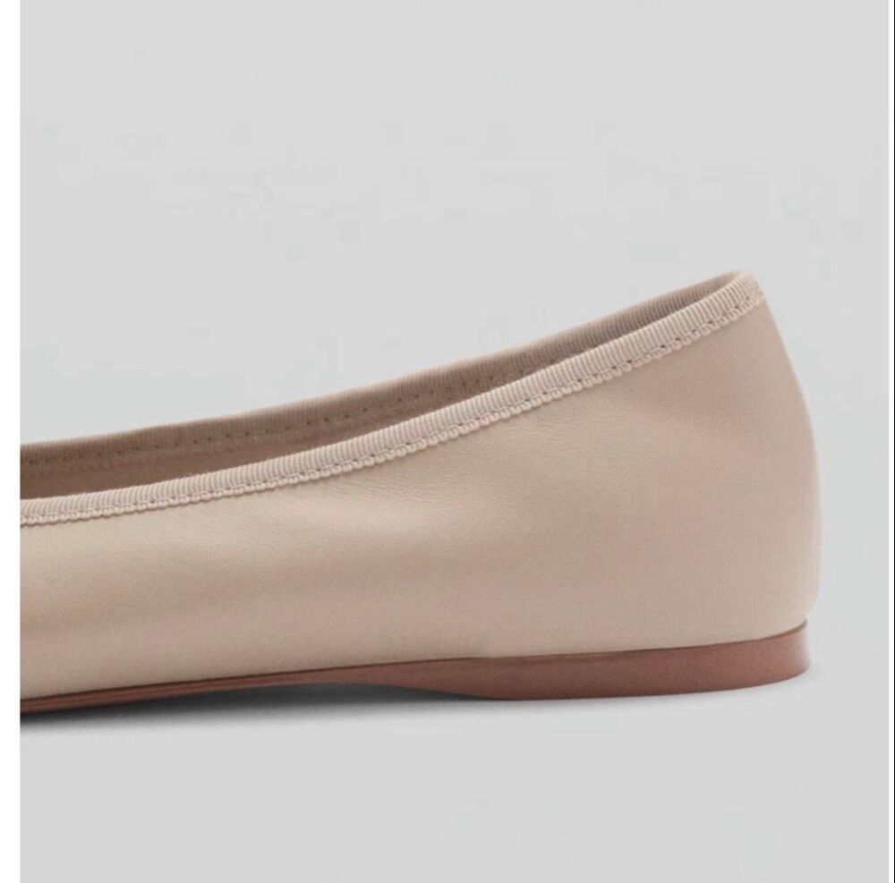 Mango MNG Leather Ballet Flats Bow Detail Beige Womens EU 41 Mango NEW - Picture 5 of 12